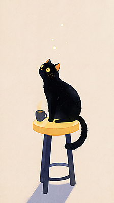 JPG 여유 커피 의자 일러스트 아침 휴식 사람없음 검은색 고양이 머그컵 올려보기 국내일러스트 AI일러스트 AI콘텐츠 주간 감정 음료 컬러 가구 컨셉 포유류 모션 컵 반려동물 파일형식