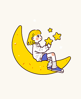 전신 여자 별 어린이 일러스트 휴식 한명 들기 앉기 소녀 노란색 꿈 초승달 소녀한명만 국내일러스트 AI파일 자연요소 1 컬러 컨셉 모션 사람 달 여자한명만 소녀만 파일형식 벡터