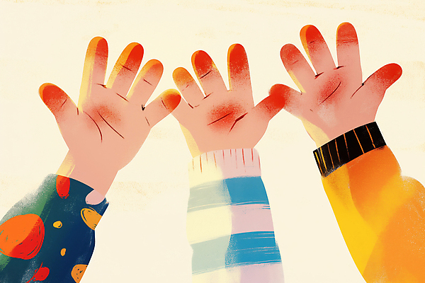 JPG 손 옷 일러스트 따뜻함 손바닥 손짓 신체부위 줄무늬 활기 소매 손뼉치기 국내일러스트 AI일러스트 AI콘텐츠 컨셉 무늬 모션 사람 파일형식