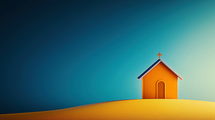 JPG 편집이미지 기독교 종교 사람없음 파란색 교회 평화 고독 언덕 이미지편집 편집실사 AI컴퓨터그래픽 AI콘텐츠 감정 컬러 컨셉 종교건축 건물 CG 파일형식