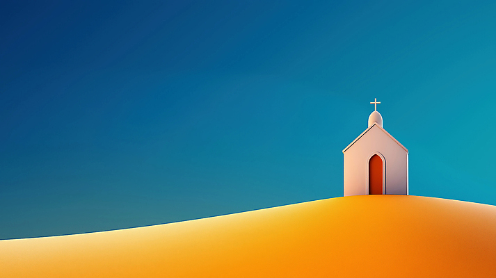 JPG 편집이미지 기독교 종교 사람없음 파란색 교회 평화 고독 언덕 평원 이미지편집 편집실사 AI컴퓨터그래픽 AI콘텐츠 감정 컬러 컨셉 종교건축 건물 CG 파일형식