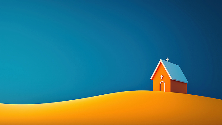 JPG 편집이미지 기독교 종교 사람없음 파란색 교회 평화 고독 평원 이미지편집 편집실사 AI컴퓨터그래픽 AI콘텐츠 감정 컬러 컨셉 종교건축 건물 CG 파일형식