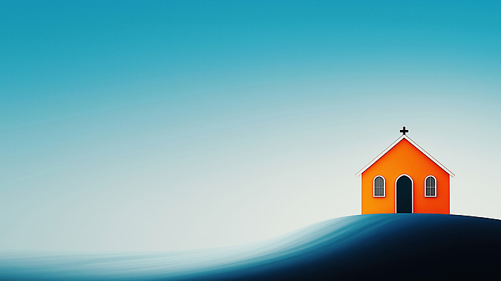 JPG 편집이미지 기독교 종교 사람없음 파란색 교회 평화 고독 평원 이미지편집 편집실사 AI컴퓨터그래픽 AI콘텐츠 감정 컬러 컨셉 종교건축 건물 CG 파일형식