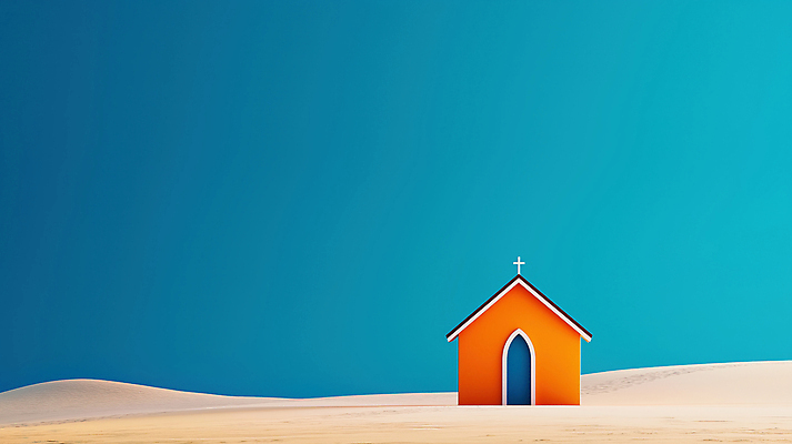 JPG 편집이미지 기독교 종교 사람없음 파란색 교회 평화 고독 이미지편집 편집실사 AI컴퓨터그래픽 AI콘텐츠 감정 컬러 컨셉 종교건축 건물 CG 파일형식