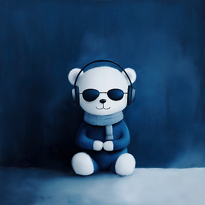 JPG 패션 음악 겨울 일러스트 사람없음 선글라스 귀여움 헤드폰 목도리 남색 북극곰 차분 국내일러스트 AI일러스트 AI콘텐츠 잡화 계절 안경 컬러 음향기기 컨셉 곰 문화예술 파일형식