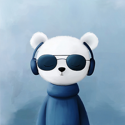 JPG 패션 음악 겨울 일러스트 사람없음 선글라스 귀여움 헤드폰 목도리 남색 북극곰 차분 국내일러스트 AI일러스트 AI콘텐츠 잡화 계절 안경 컬러 음향기기 컨셉 곰 문화예술 파일형식