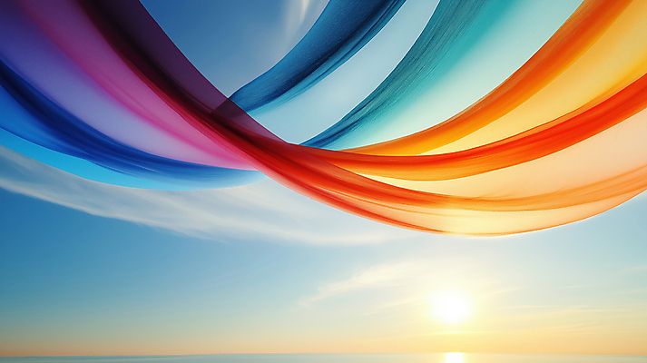JPG 편집이미지 예술 파도 곡선 하늘 추상 사람없음 컬러풀 태양 화려 천 부드러움 이미지편집 편집실사 AI컴퓨터그래픽 AI콘텐츠 자연요소 선 바다 컬러 컨셉 무늬 직물 감각 CG 파일형식