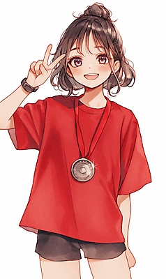 JPG 여자 행복 어린이 스포츠 일러스트 한명 미소 소녀 빨간색 운동 기쁨 축하 우승 메달 브이 소녀한명만 국내일러스트 AI일러스트 AI콘텐츠 1 감정 컬러 컨셉 표정 건강 사람 손짓 최고 상_상패 여자한명만 소녀만 파일형식