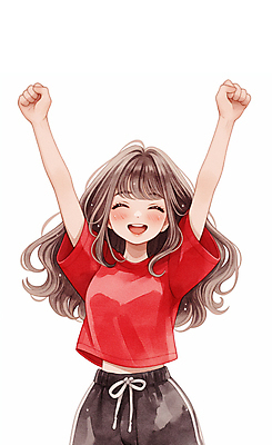 JPG 여자 행복 어린이 스포츠 일러스트 한명 미소 웃음 소녀 빨간색 운동 기쁨 만세 축하 소녀한명만 국내일러스트 AI일러스트 AI콘텐츠 1 감정 컬러 컨셉 모션 표정 건강 사람 여자한명만 소녀만 파일형식