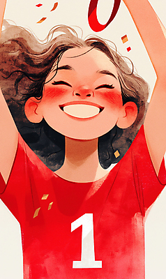 JPG 여자 어린이 스포츠 일러스트 한명 미소 웃음 들기 소녀 상반신 빨간색 운동 기쁨 만세 우승 꽃가루 소녀한명만 국내일러스트 AI일러스트 AI콘텐츠 1 감정 컬러 모션 표정 건강 사람 최고 가루 여자한명만 소녀만 파일형식