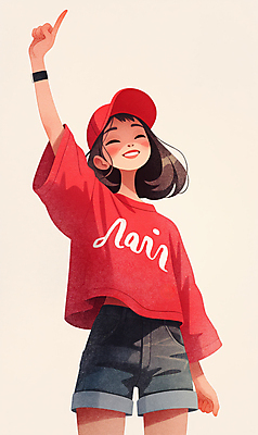 JPG 여자 어린이 스포츠 일러스트 응원 한명 미소 웃음 소녀 빨간색 운동 손들기 기쁨 가리킴 캡모자 소녀한명만 국내일러스트 AI일러스트 AI콘텐츠 모자_잡화 1 감정 컬러 모션 표정 건강 사람 손짓 여자한명만 소녀만 파일형식