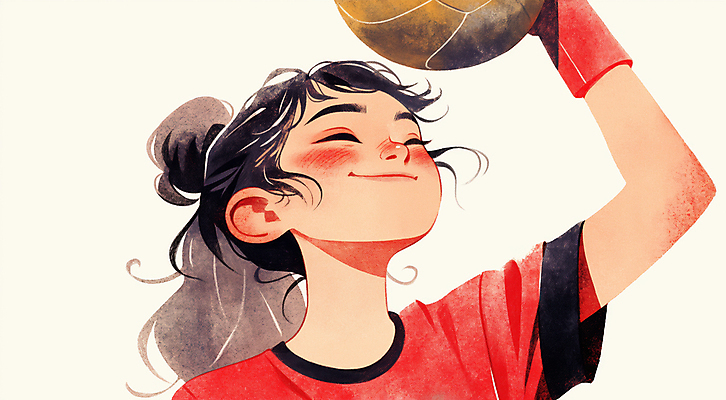 JPG 여자 어린이 스포츠 일러스트 공 한명 미소 웃음 들기 소녀 빨간색 운동 눈감음 기쁨 아대 소녀한명만 국내일러스트 AI일러스트 AI콘텐츠 1 감정 컬러 모션 표정 건강 사람 여자한명만 소녀만 파일형식