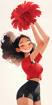 JPG 여자 어린이 스포츠 일러스트 한명 미소 웃음 들기 소녀 빨간색 운동 기쁨 치어리더 응원수술 소녀한명만 국내일러스트 AI일러스트 AI콘텐츠 1 감정 컬러 모션 표정 건강 사람 응원용품 여자한명만 소녀만 파일형식