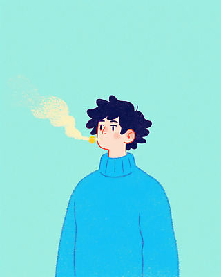JPG 남자 하늘색 일러스트 담배 한명 상반신 성인 물기 니트 담배연기 흡연자 성인남자한명만 국내일러스트 AI일러스트 AI콘텐츠 1 상의 모션 흡연 사람 파란색 연기 남자한명만 성인남자만 파일형식