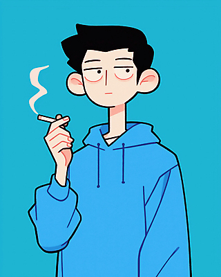 JPG 응시 남자 하늘색 일러스트 담배 무표정 한명 들기 성인 담배연기 후드티셔츠 흡연자 성인남자한명만 국내일러스트 AI일러스트 AI콘텐츠 1 시선 감정 티셔츠 모션 흡연 표정 사람 파란색 연기 남자한명만 성인남자만 파일형식