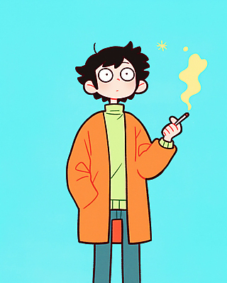 JPG 응시 남자 하늘색 일러스트 담배 한명 들기 성인 코트 주머니손 담배연기 흡연자 성인남자한명만 국내일러스트 AI일러스트 AI콘텐츠 1 시선 모션 흡연 사람 파란색 외투 연기 남자한명만 성인남자만 파일형식