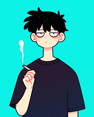 JPG 남자 하늘색 일러스트 담배 피곤 한명 들기 상반신 성인 담배연기 다크서클 흡연자 성인남자한명만 국내일러스트 AI일러스트 AI콘텐츠 1 컨셉 모션 흡연 사람 파란색 연기 남자한명만 성인남자만 파일형식