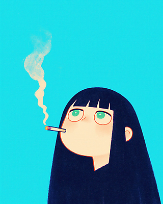 JPG 응시 여자 하늘색 일러스트 담배 한명 상반신 성인 검은머리 물기 담배연기 흡연자 성인여자한명만 국내일러스트 AI일러스트 AI콘텐츠 1 헤어스타일 시선 모션 흡연 사람 파란색 연기 여자한명만 성인여자만 파일형식