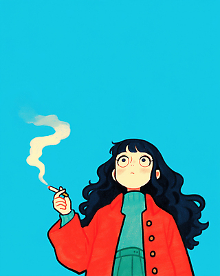 JPG 응시 여자 하늘색 일러스트 담배 한명 들기 상반신 성인 담배연기 흡연자 성인여자한명만 국내일러스트 AI일러스트 AI콘텐츠 1 시선 모션 흡연 사람 파란색 연기 여자한명만 성인여자만 파일형식