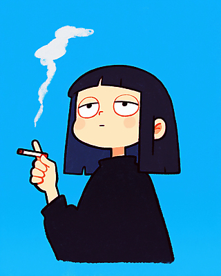 JPG 응시 여자 하늘색 일러스트 담배 한명 들기 성인 단발머리 담배연기 흡연자 성인여자한명만 국내일러스트 AI일러스트 AI콘텐츠 1 헤어스타일 시선 모션 흡연 사람 파란색 연기 여자한명만 성인여자만 파일형식
