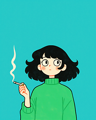 JPG 여자 하늘색 일러스트 담배 한명 들기 상반신 성인 니트 담배연기 흡연자 성인여자한명만 국내일러스트 AI일러스트 AI콘텐츠 1 상의 모션 흡연 사람 파란색 연기 여자한명만 성인여자만 파일형식
