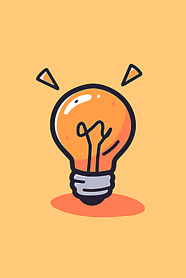 디자인 일러스트 전구 아이디어 사람없음 빛 반짝임 주황색 심플 발상 상상력 창의성 국내일러스트 AI파일 컬러 컨셉 모션 파일형식 벡터