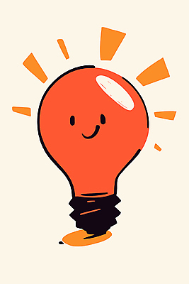 디자인 일러스트 전구 아이디어 미소 사람없음 빛 반짝임 주황색 심플 발상 상상력 창의성 국내일러스트 AI파일 컬러 컨셉 모션 표정 파일형식 벡터