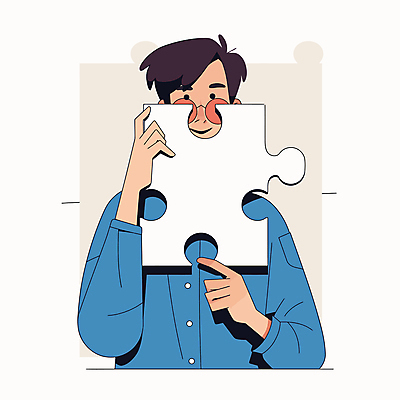 남자 생각 일러스트 한명 미소 들기 상반신 성인 파란색 잡기 고민 퍼즐조각 성인남자한명만 안경낌 국내일러스트 AI파일 1 감정 안경 컬러 조각 모션 표정 사람 퍼즐 남자한명만 성인남자만 파일형식 벡터