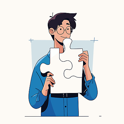 남자 생각 일러스트 한명 미소 들기 상반신 성인 파란색 잡기 고민 퍼즐조각 성인남자한명만 안경낌 국내일러스트 AI파일 1 감정 안경 컬러 조각 모션 표정 사람 퍼즐 남자한명만 성인남자만 파일형식 벡터
