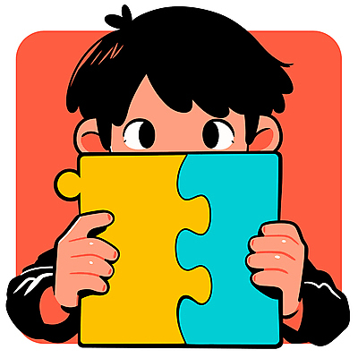 남자 어린이 일러스트 한명 들기 소년 상반신 컬러풀 퍼즐 얼굴가리기 소년한명만 국내일러스트 AI파일 1 컬러 모션 사람 가림 남자한명만 소년만 파일형식 벡터