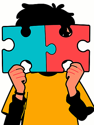 남자 어린이 일러스트 한명 들기 소년 상반신 컬러풀 퍼즐조각 얼굴가리기 소년한명만 국내일러스트 AI파일 1 컬러 조각 모션 사람 가림 퍼즐 남자한명만 소년만 파일형식 벡터