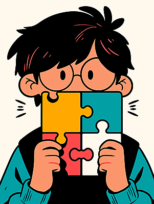 남자 어린이 일러스트 한명 들기 소년 상반신 컬러풀 퍼즐조각 얼굴가리기 소년한명만 안경낌 국내일러스트 AI파일 1 안경 컬러 조각 모션 사람 가림 퍼즐 남자한명만 소년만 파일형식 벡터