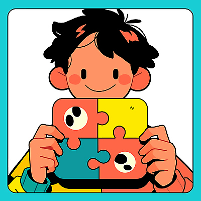 남자 어린이 일러스트 한명 미소 들기 소년 상반신 컬러풀 퍼즐 소년한명만 국내일러스트 AI파일 1 컬러 모션 표정 사람 남자한명만 소년만 파일형식 벡터