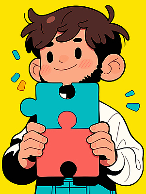 남자 어린이 일러스트 한명 미소 들기 소년 상반신 컬러풀 퍼즐조각 소년한명만 국내일러스트 AI파일 1 컬러 조각 모션 표정 사람 퍼즐 남자한명만 소년만 파일형식 벡터