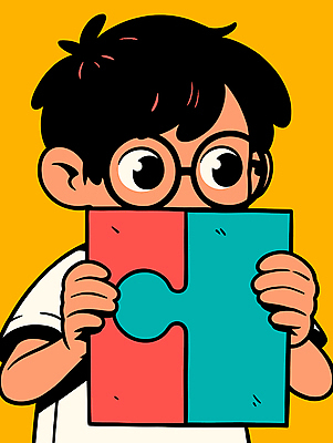 남자 어린이 일러스트 한명 들기 소년 상반신 컬러풀 퍼즐조각 얼굴가리기 소년한명만 안경낌 국내일러스트 AI파일 1 안경 컬러 조각 모션 사람 가림 퍼즐 남자한명만 소년만 파일형식 벡터