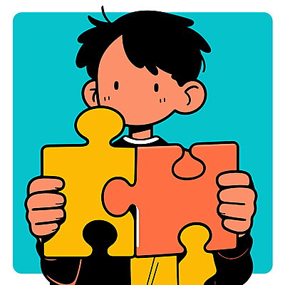 남자 어린이 일러스트 한명 들기 소년 상반신 컬러풀 퍼즐조각 소년한명만 국내일러스트 AI파일 1 컬러 조각 모션 사람 퍼즐 남자한명만 소년만 파일형식 벡터