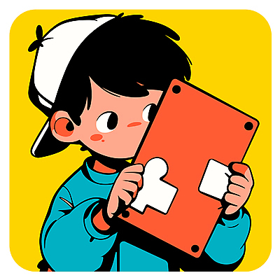 남자 어린이 일러스트 한명 들기 소년 상반신 컬러풀 노란색 퍼즐 캡모자 소년한명만 국내일러스트 AI파일 모자_잡화 1 컬러 모션 사람 남자한명만 소년만 파일형식 벡터