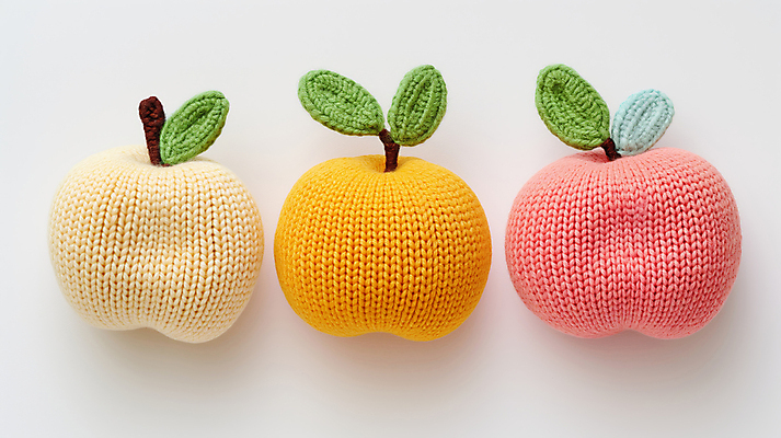 JPG 편집이미지 분홍색 과일 사람없음 노란색 귀여움 뜨개질 사과 니트 수공예 편집실사 AI포토 AI콘텐츠 컬러 컨셉 상의 취미 공예 CG 파일형식