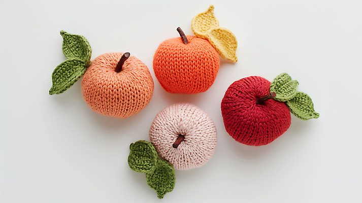 JPG 편집이미지 분홍색 과일 사람없음 빨간색 귀여움 뜨개질 사과 니트 수공예 편집실사 AI포토 AI콘텐츠 컬러 컨셉 상의 취미 공예 CG 파일형식