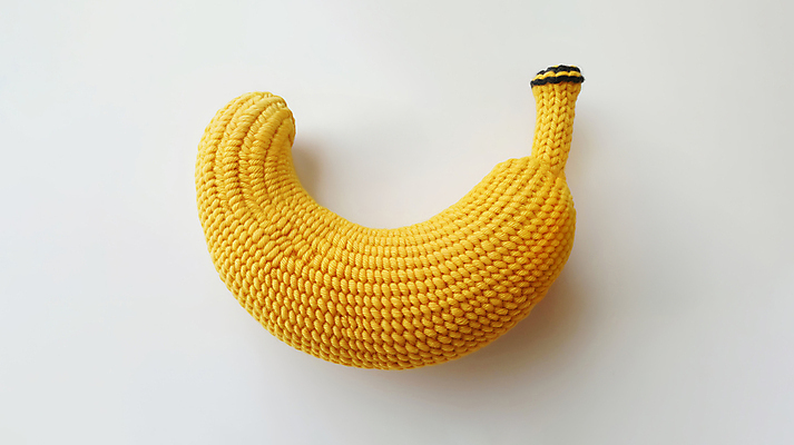JPG 편집이미지 과일 바나나 사람없음 귀여움 보라색 뜨개질 니트 수공예 편집실사 AI포토 AI콘텐츠 컬러 컨셉 상의 취미 공예 CG 파일형식