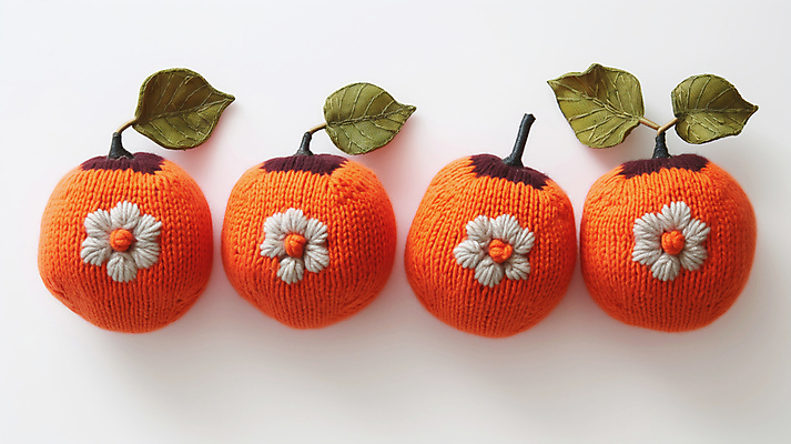 JPG 편집이미지 과일 감 사람없음 귀여움 주황색 뜨개질 니트 수공예 편집실사 AI포토 AI콘텐츠 컬러 컨셉 상의 취미 공예 CG 파일형식