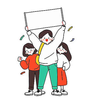 전신 캐릭터 어린이 일러스트 응원 미소 들기 소녀 이벤트 성인 세명 파이팅 팻말 꽃가루 여자만 카피스페이스 일러캐릭터 AI파일 여자 모션 프레임 표정 사람 공백 가루 파일형식 벡터