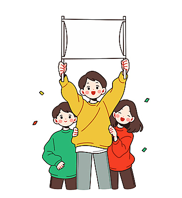 캐릭터 여자 남자 어린이 일러스트 응원 매달리기 미소 들기 소녀 이벤트 소년 성인 세명 팻말 꽃가루 카피스페이스 일러캐릭터 AI파일 모션 프레임 표정 사람 공백 가루 파일형식 벡터