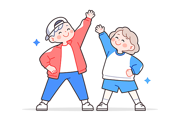 전신 캐릭터 모자 부부 여자 노년 남자 허리손 일러스트 건강 미소 두명 빨간색 파란색 반짝임 운동복 손들기 스트레칭 즐거움 체조 노인만 일러캐릭터 AI파일 커플 잡화 옷 감정 컬러 포즈 모션 표정 사람 성인 운동 성인만 파일형식 벡터