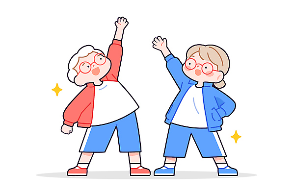 전신 캐릭터 부부 여자 노년 남자 일러스트 건강 미소 두명 빨간색 파란색 반짝임 운동복 손들기 스트레칭 즐거움 주머니손 체조 노인만 안경낌 일러캐릭터 AI파일 커플 옷 감정 안경 컬러 모션 표정 사람 성인 운동 성인만 파일형식 벡터