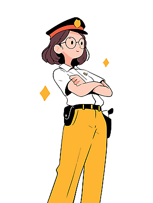 캐릭터 여자 일러스트 한명 미소 웃음 성인 반짝임 팔짱 경찰 열정 경찰복 활기 경찰모자 공무원 성인여자한명만 안경낌 일러캐릭터 AI파일 직업 모자_잡화 1 감정 안경 컨셉 유니폼 모션 표정 사람 여자한명만 성인여자만 파일형식 벡터