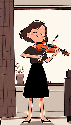 JPG 전신 여자 어린이 연주 일러스트 창문 실내 한명 소녀 집중 연습 바이올린 상쾌 소녀한명만 국내일러스트 AI일러스트 AI콘텐츠 1 감정 음악 컨셉 현악기 사람 내부 여자한명만 소녀만 파일형식