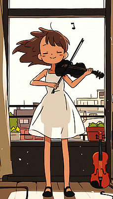 JPG 전신 여자 어린이 연주 일러스트 창문 바람 실내 한명 소녀 집중 창가 연습 바이올린 즐거움 상쾌 소녀한명만 국내일러스트 AI일러스트 AI콘텐츠 자연요소 1 감정 음악 컨셉 현악기 날씨 사람 내부 여자한명만 소녀만 파일형식