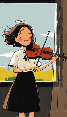JPG 전신 여자 어린이 연주 일러스트 창문 실내 밝음 한명 소녀 햇빛 클래식 집중 연습 바이올린 상쾌 소녀한명만 국내일러스트 AI일러스트 AI콘텐츠 1 감정 음악 컨셉 현악기 사람 내부 태양 여자한명만 소녀만 파일형식