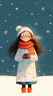 JPG 전신 여자 행복 어린이 겨울 일러스트 털모자 한명 미소 소녀 파란색 목도리 추위 눈송이 수증기 코코아 눈내림 소녀한명만 손모아장갑 국내일러스트 AI일러스트 AI콘텐츠 모자_잡화 1 잡화 계절 감정 음료 컬러 장갑 눈_날씨 표정 사람 여자한명만 소녀만 파일형식